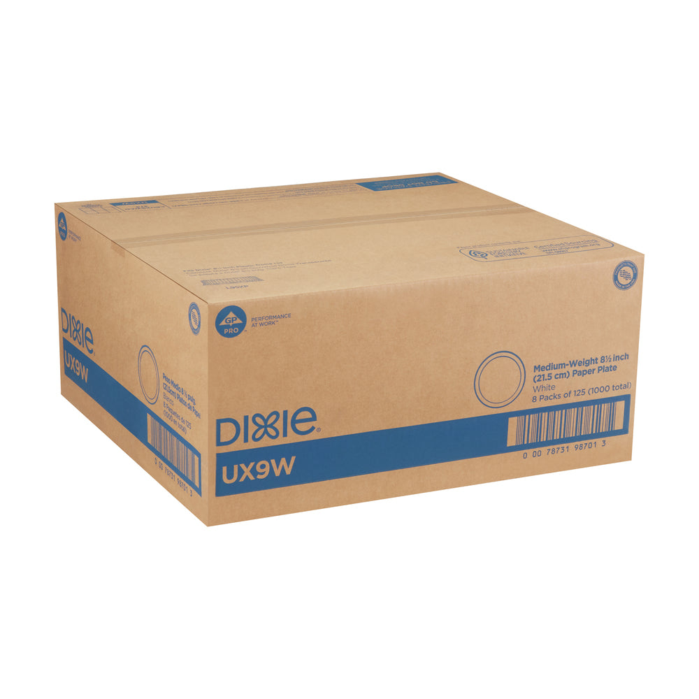 צלחות נייר עבות ׁ(IN 8.5) מסדרת DIXIE® מבית GP PRO (ג'ורג'יה-פסיפיק), לבן, (8 חבילות של 125 צלחות סהכ 1000 צלחות)