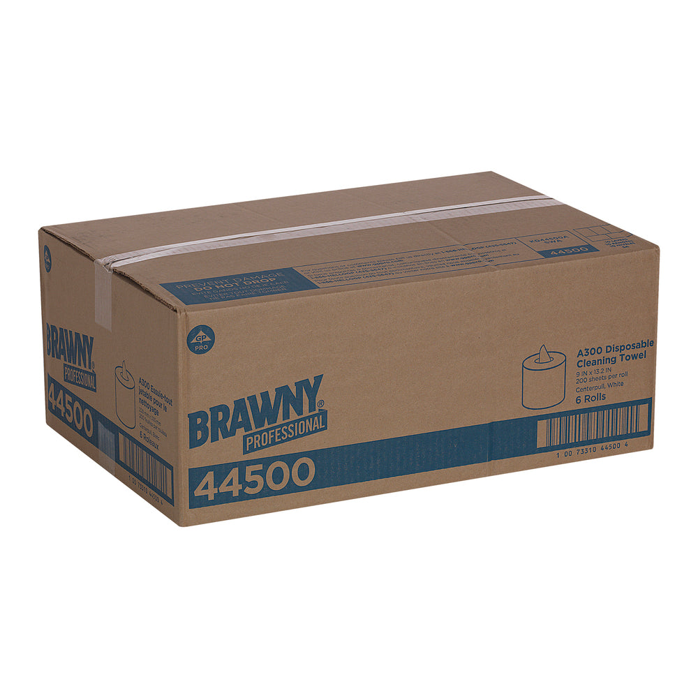 מגבות ניקוי חד פעמיות של BRAWNY® PROFESSIONAL A300 מבית GP PRO (ג'ורג'יה פסיפיק), לבן, (6 גלילים של 252.41 מטרים סהכ 1514.48 מטרים) 1,200 מגבות למארז