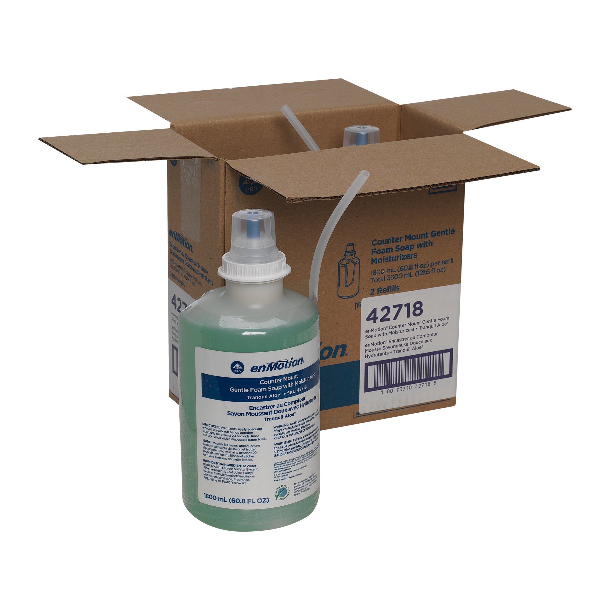 מילוי למתקן סבון שולחני ENMOTION® מבית GP PRO (ג'ורג'יה פסיפיק), אלוורה שלווה, (2 בקבוקים של 1,800 mL סהכ 3,600 mL)