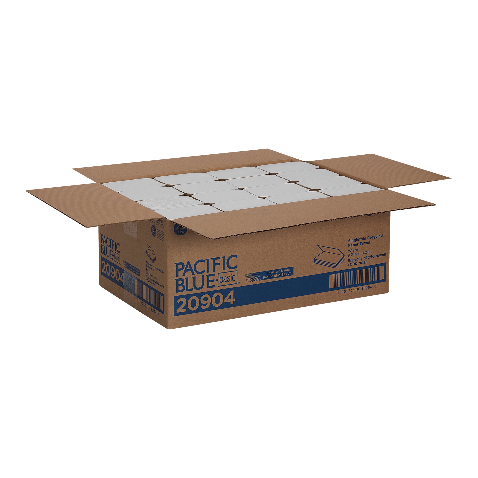 מגבות נייר ממוחזרות PACIFIC BLUE BASIC™ מקופלות, לבן, 4,000 מגבות לכל מארז