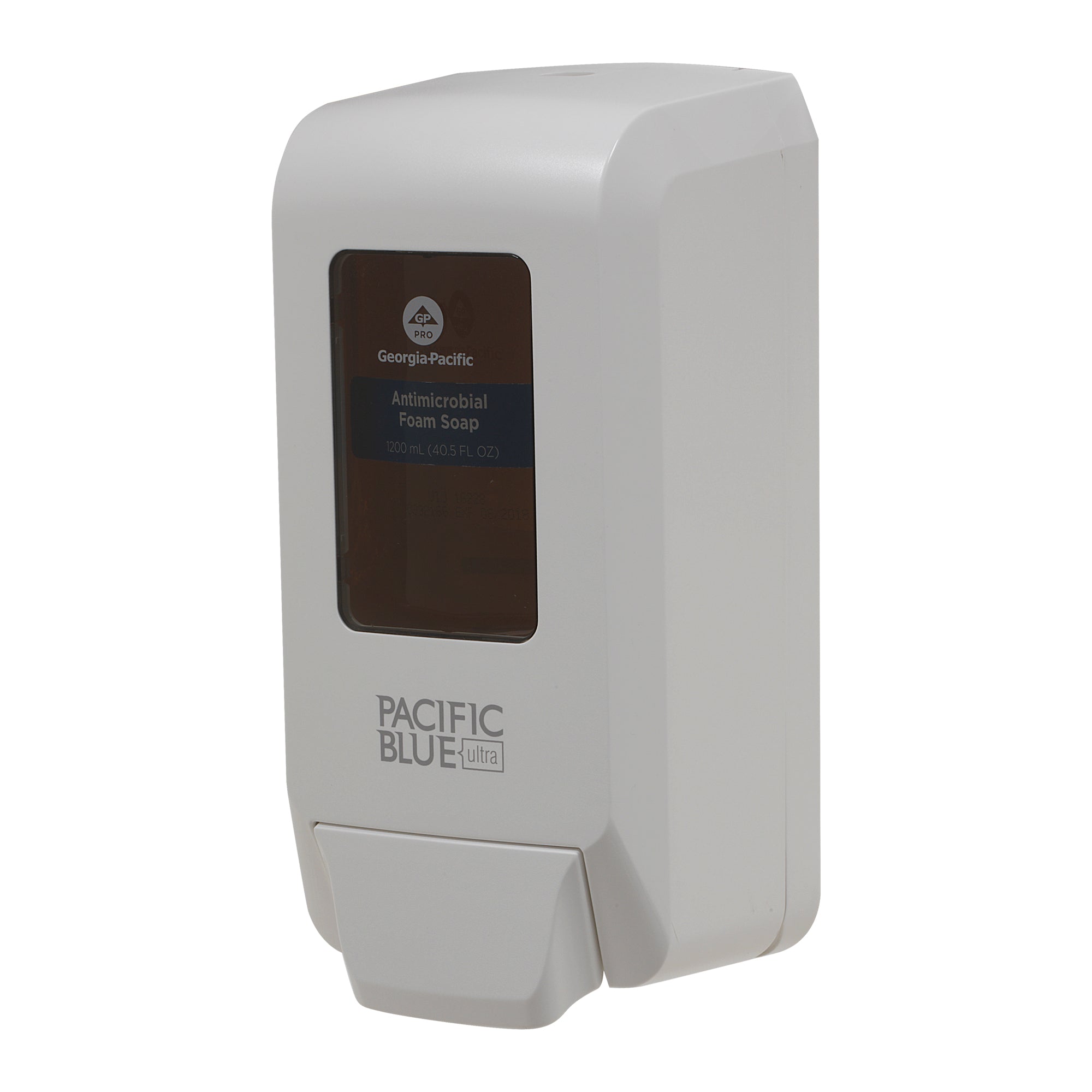 מתקן ידני המותקן על הקיר PACIFIC BLUE ULTRA™ לסבון ידיים מוקצף וחיטוי ידיים מאת GP PRO (ג'ורג'יה פסיפיק), לבן