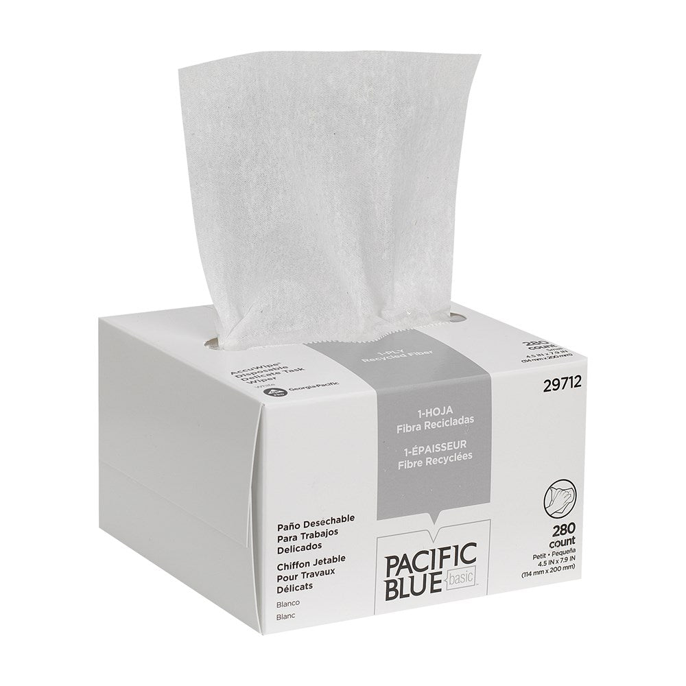 PACIFIC BLUE BASIC™ ACUWIPE® מגבי עבודה עדינים חד שכבתיים ממוחזרים מבית GP PRO, קטנים, לבנים, (60 קופסאות של 280 מגבות סהכ 16,800 מגבות)