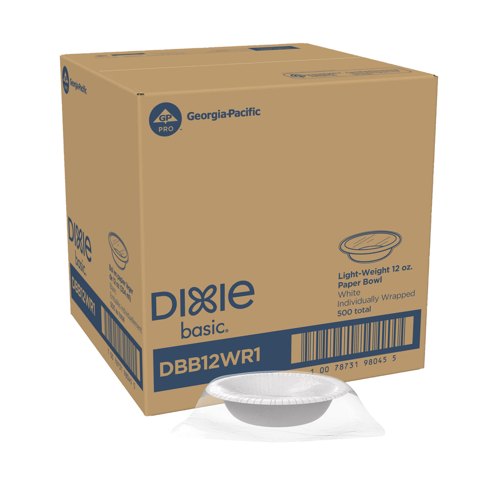 קערת נייר DIXIE BASIC®, 12 OZ, לבן, עטוף בנפרד, (500 קערות עטופות בנפרד לכל מארז)