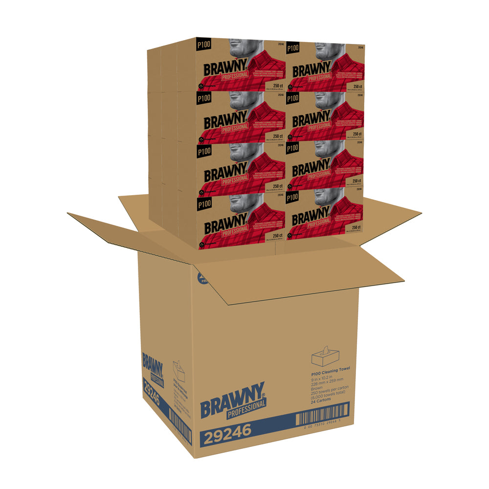 מגבות ניקוי חד פעמיות BRAWNY® PROFESSIONAL P100 מבית GP PRO (ג'ורג'יה פסיפיק), חום, (24 קופסאות של 250 מגבות סהכ 6000 מגבות)