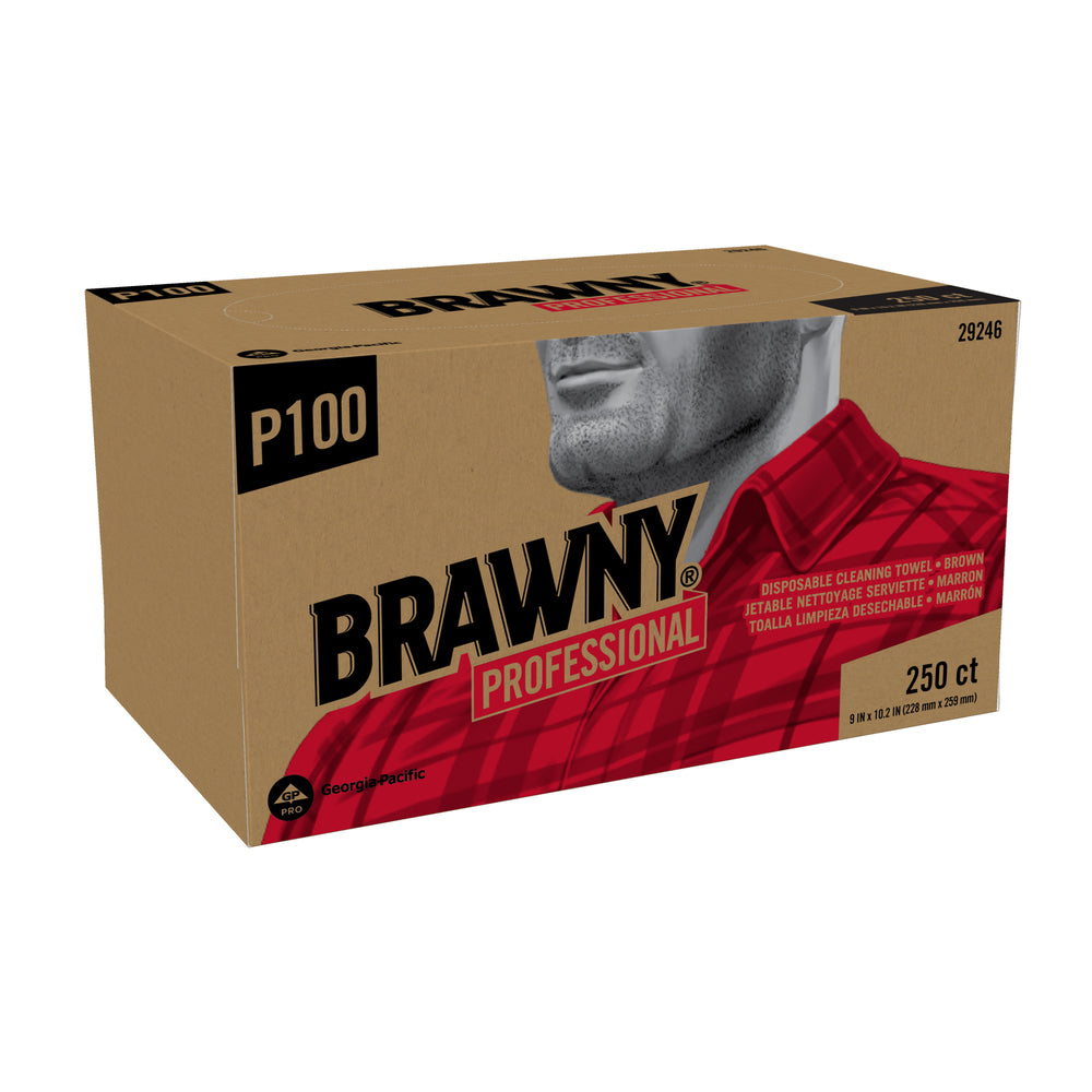 מגבות ניקוי חד פעמיות BRAWNY® PROFESSIONAL P100 מבית GP PRO (ג'ורג'יה פסיפיק), חום, (24 קופסאות של 250 מגבות סהכ 6000 מגבות)