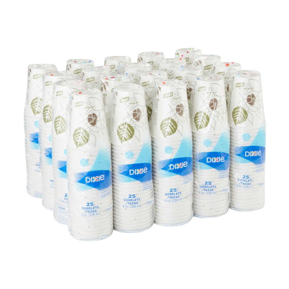 כוסות חמות מנייר DIXIE® 8 OZ מבית GP PRO (ג'ורג'יה פסיפיק), מתאימות למכסים קטנים, איור עלים®, 500 כוסות לכל מארז