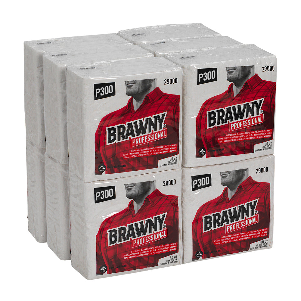 מגבות ניקוי חד פעמיות BRAWNY® PROFESSIONAL P300 מבית GP PRO (ג'ורג'יה פסיפיק), קיפול ¼, לבן, (12 חבילות של 80 מגבות סהכ 960 מגבות)