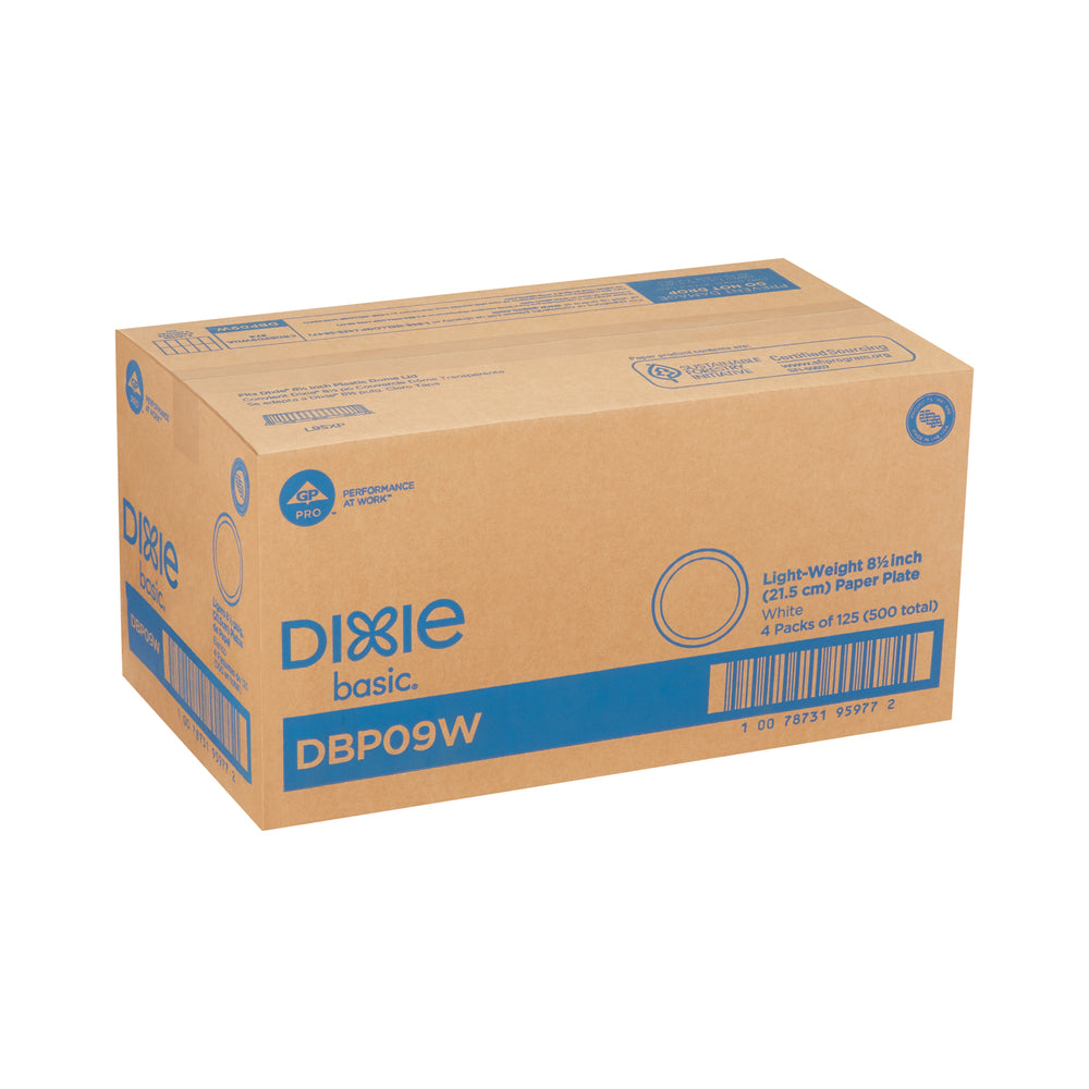 צלחות נייר (IN 8 1/2) מסדרת DIXIE BASIC® מבית GP PRO (ג'ורג'יה פסיפיק), לבן, (4 חבילות של 125 צלחות סהכ 500 צלחות)