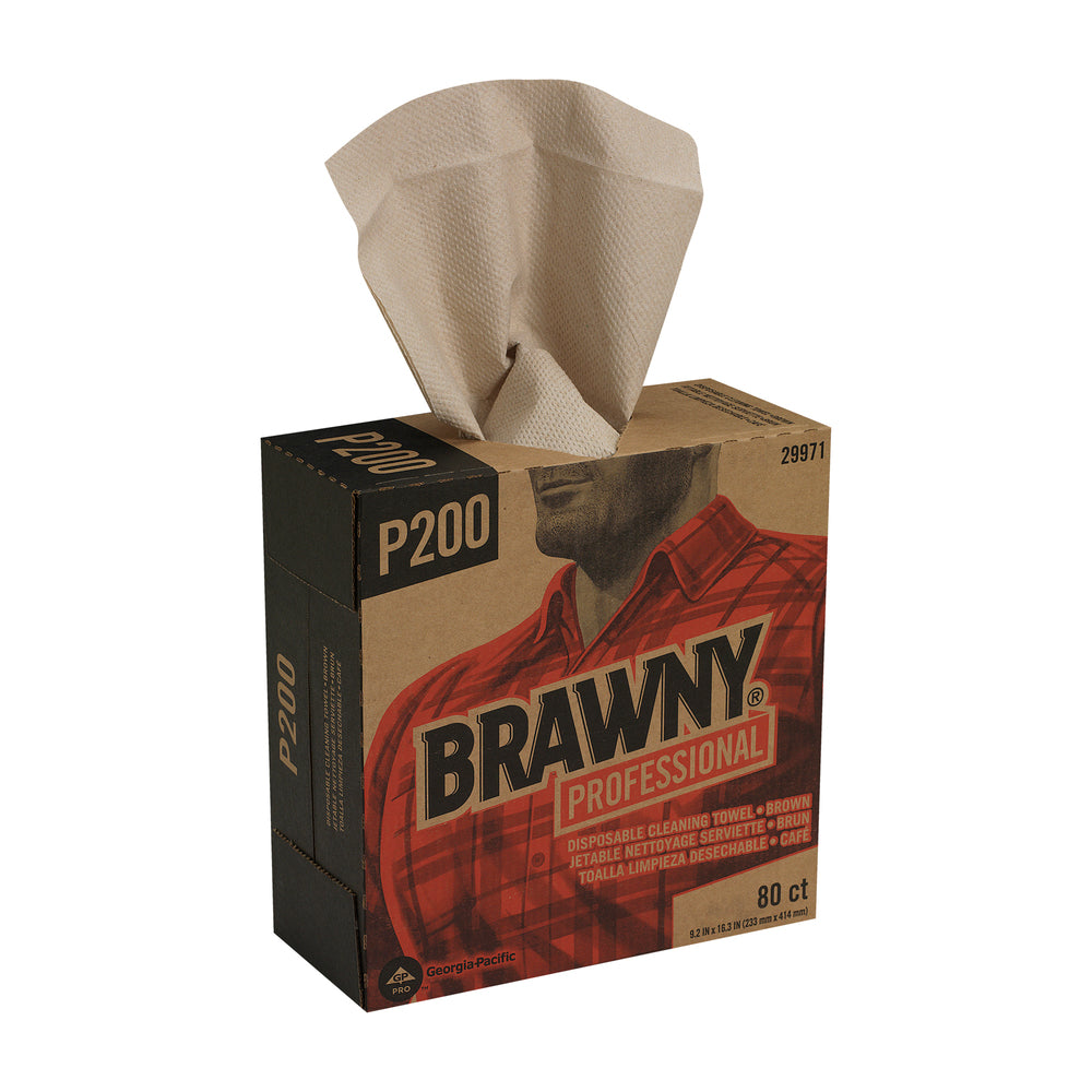 מגבות ניקוי חד פעמיות BRAWNY® PROFESSIONAL P300 מבית GP PRO (ג'ורג'יה פסיפיק), קופסה גבוהה, חום, (10 קופסאות של 80 מגבות סהכ 800 מגבות)