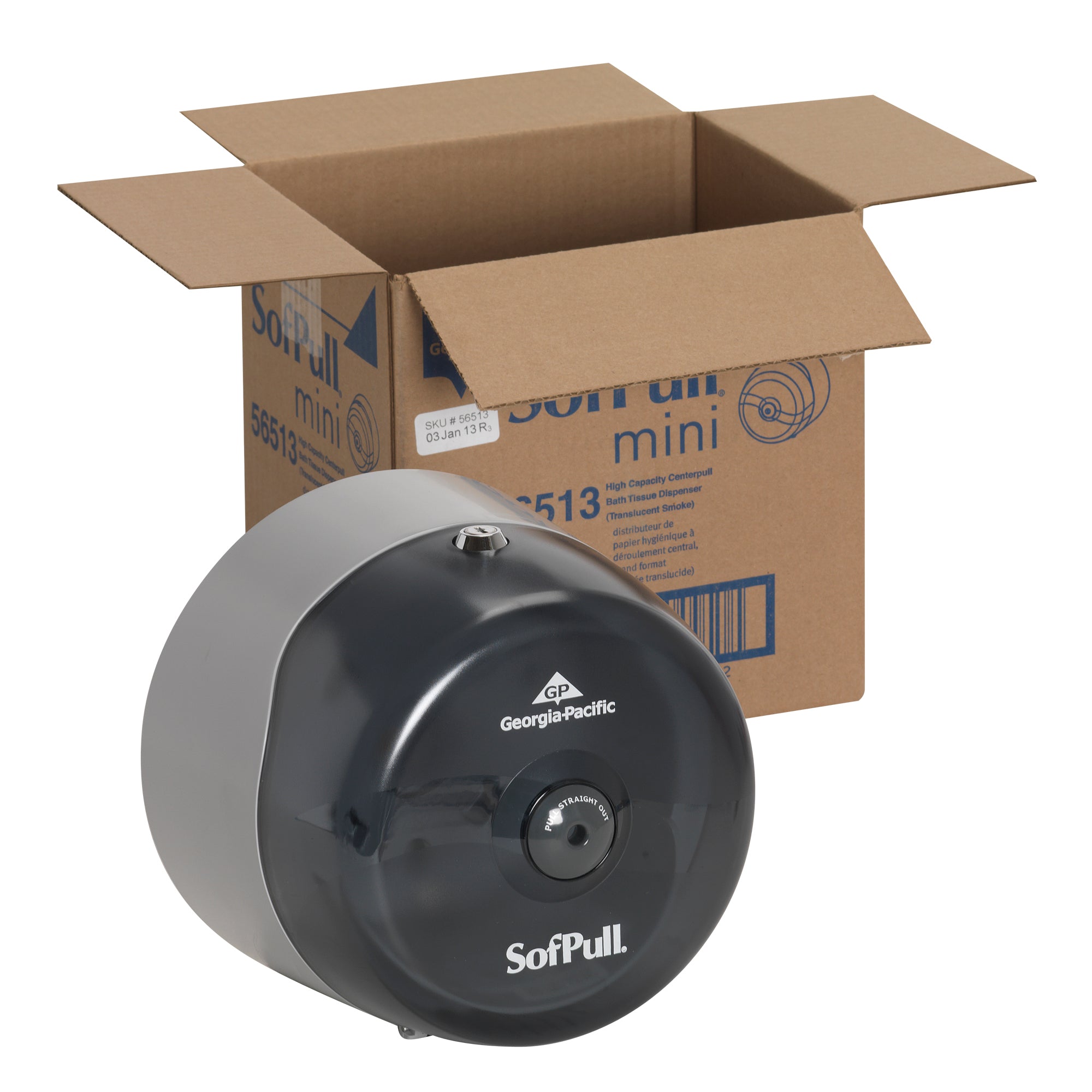 מתקן נייר טואלט מיני גליל 1 של SOFPULL® CENTERPULL מבית GP PRO (ג'ורג'יה פסיפיק), עשן, מתקן אחד