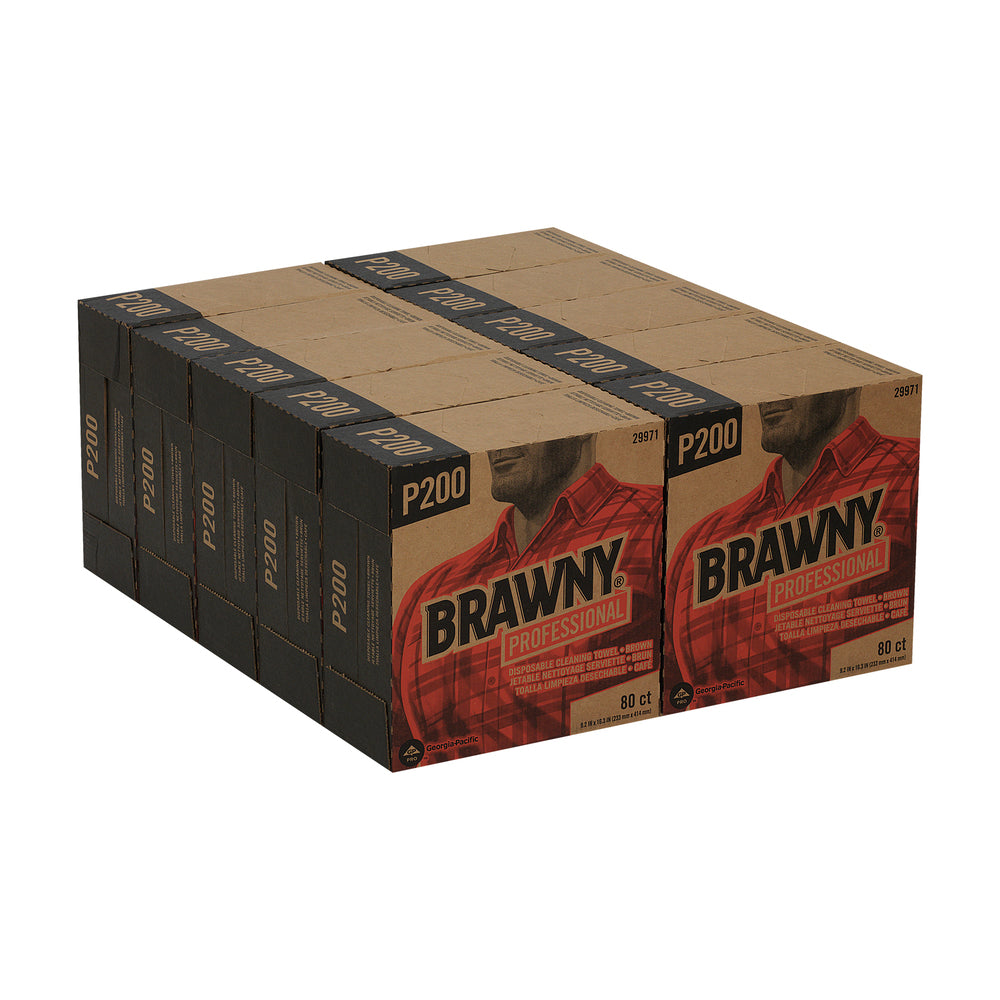 מגבות ניקוי חד פעמיות BRAWNY® PROFESSIONAL P300 מבית GP PRO (ג'ורג'יה פסיפיק), קופסה גבוהה, חום, (10 קופסאות של 80 מגבות סהכ 800 מגבות)