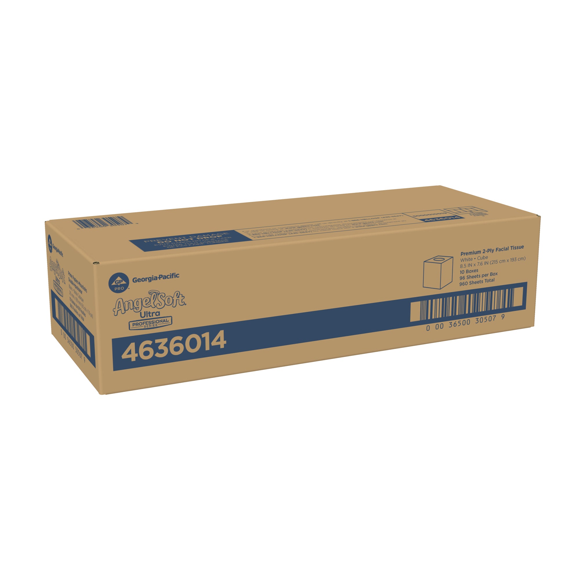 רקמת פנים מהסדרה המקצועית של ®Angel Soft Professional דו-שכבתית מאת GP PRO (ג'ורג'יה פסיפיק), קופסת קוביות, (10 קופסאות של 96 גליונות סהכ 960 גליונות)