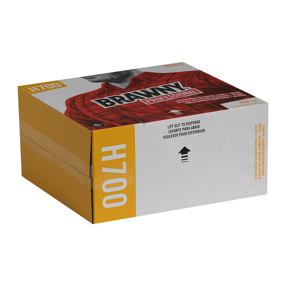 מגבות ניקוי חד פעמיות BRAWNY® PROFESSIONAL H700 מבית GP PRO (ג'ורג'יה פסיפיק), אריזה שטוחה, לבן, 300 מגבות בקופסה