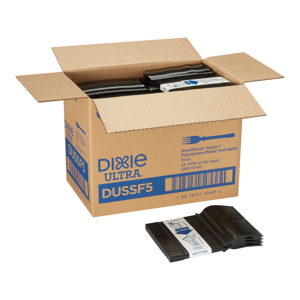 מילוי מזלג פלסטיק מפלסטיק קשיח למתקן GP PRO DIXIE ULTRA® SMARTSTOCK® SERIES-T, שחור, (24 מארזים של 40 חתיכות סהכ 960 חתיכות)