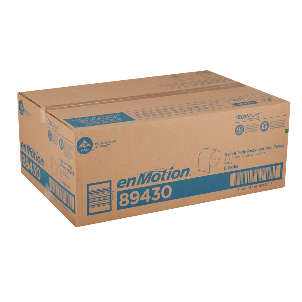 גלילי מגבת נייר ממוחזרים ENMOTION® 8 מבית GP PRO (ג'ורג'יה פסיפיק), לבן, (6 גלילים של 213.36 מטרים סהכ 1,280.16 מטרים)