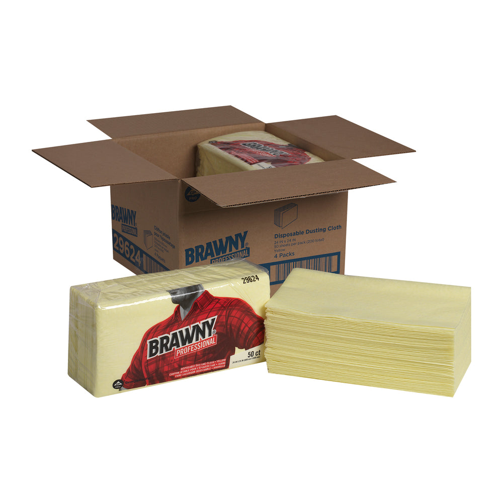 מטליות אבק חד פעמיות מקצועיות של BRAWNY® מבית GP PRO (ג'ורג'יה פסיפיק), צהוב, (4 חבילות של 50 מגבות סהכ 200 מגבות)