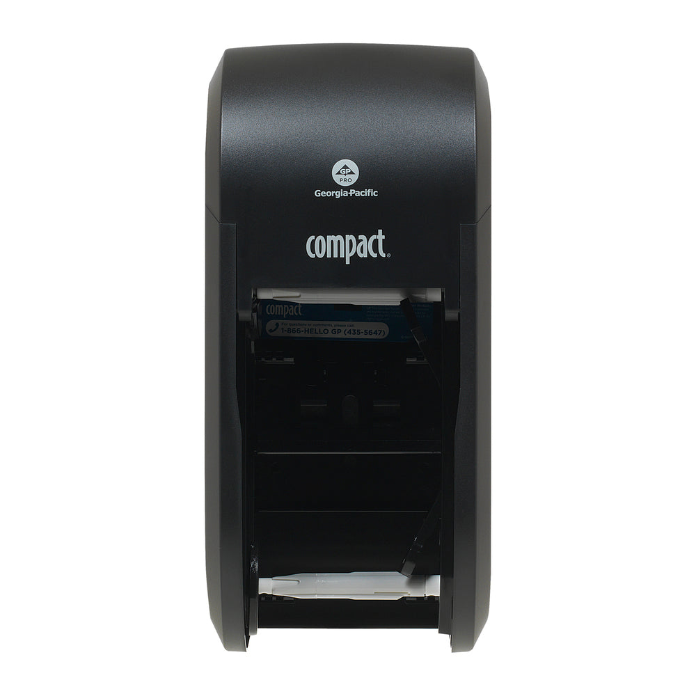 מתקן נייר טואלט Compact® בעל קיבולת גבוהה עם 2 גלילים אנכיים ללא ליבות, שחור, מתקן אחד