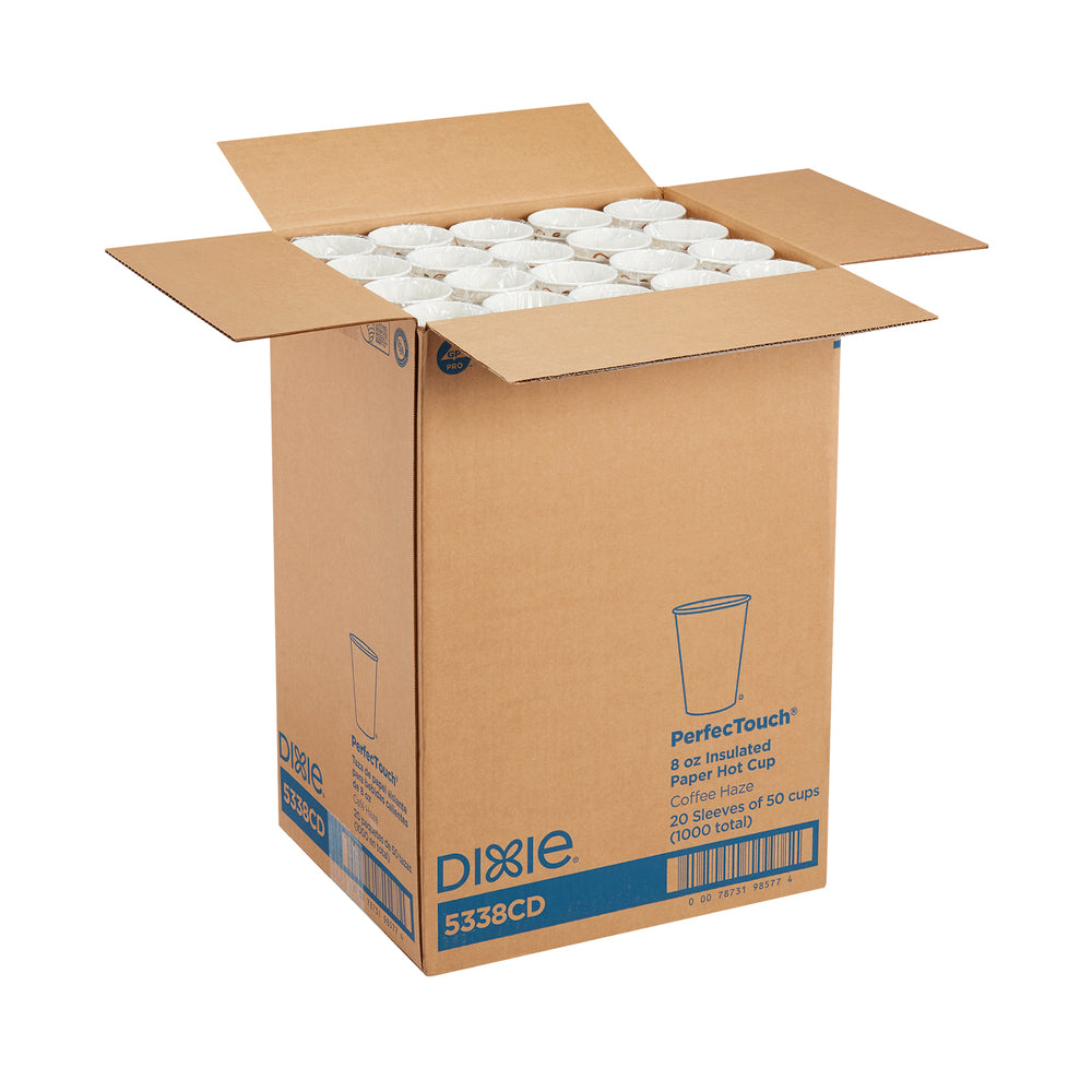 כוסות קפה חם מנייר מבודד DIXIE® PERFECTOUCH® 8 OZ מבית GP PRO (ג'ורג'יה פסיפיק), מתאים למכסים קטנים, ערפל קפה, 1,000 כוסות למארז, ( 20 שרוולים של 50 כוסות )