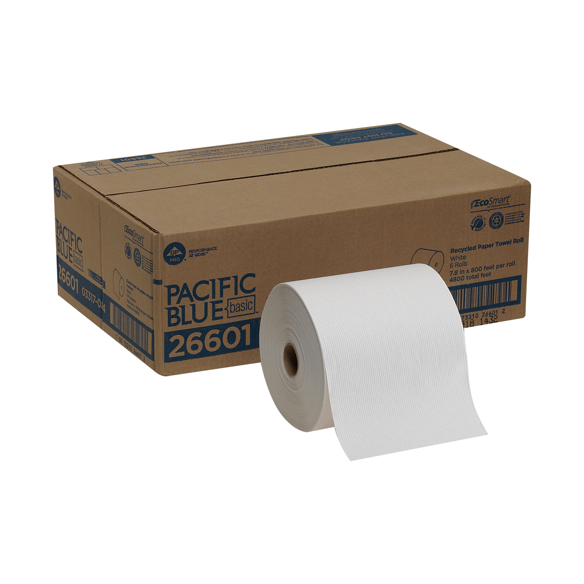 גליל מגבות נייר ממוחזר PACIFIC BLUE BASIC™ של GP PRO (ג'ורג'יה פסיפיק), לבן, (6 גלילים של 243.84 מטרים סהכ 1,463.04 מטרים)