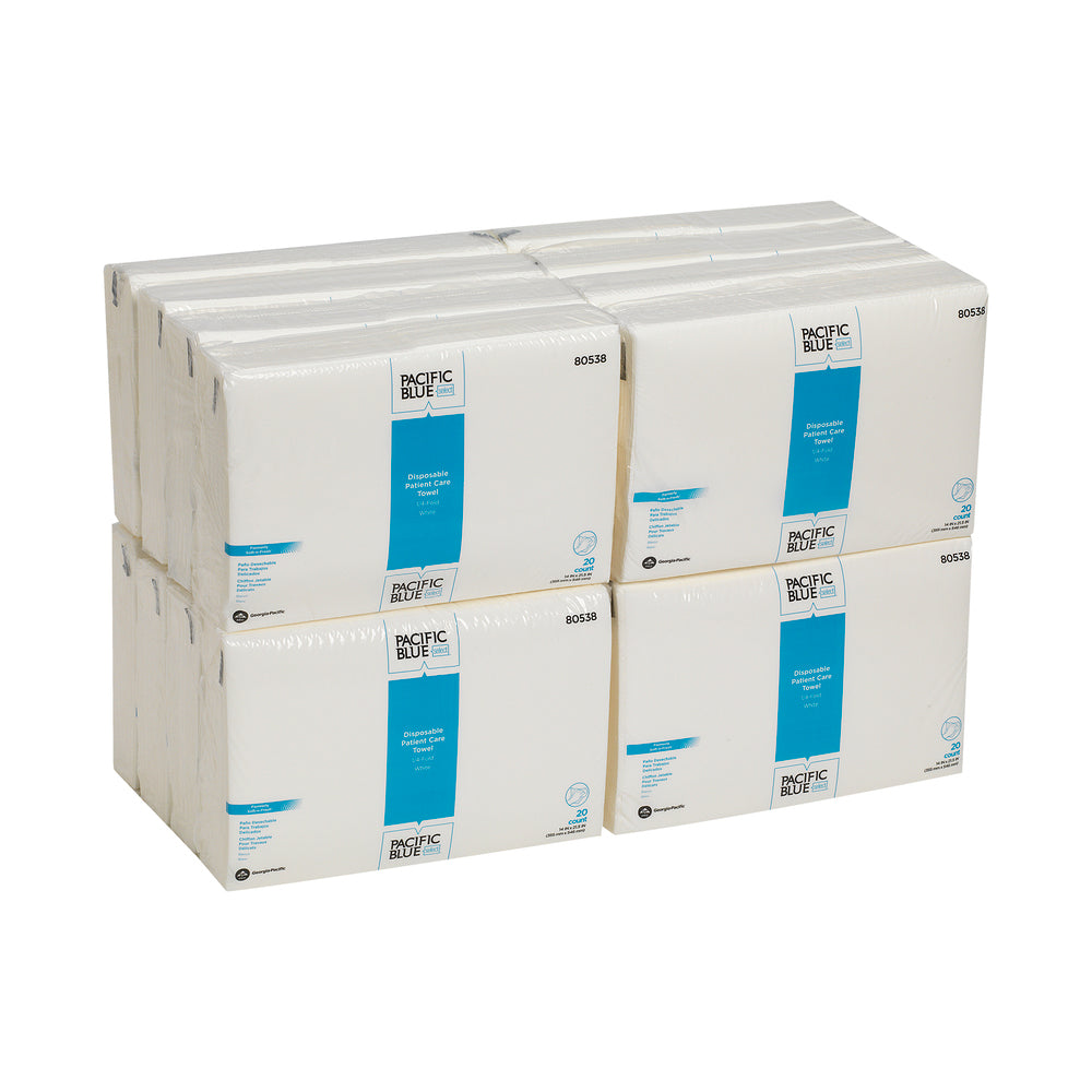 PACIFIC BLUE BASIC™ A400 מגבות יד חד פעמיות לטיפול בחולים מבית GP PRO, קיפול 1/4, לבן, (16 חבילות של 20 מגבות סהכ 320 מגבות)