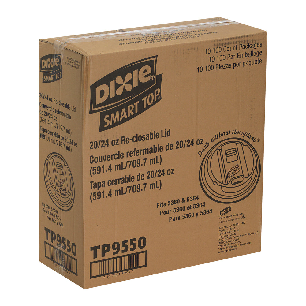 מכסים דיקסי® SMART TOP® הניתנים לסגירה חוזרת לכוסות חמות DIXIE® PERFECTTOUCH® בגודל 20 אונקיות ו-24 אונקיות מבית GP PRO, X-LARGE, לבן, 1,000 מכסים לכל מארז, (10 שרוולים של 100 מכסים סהכ 1000 מכסים)