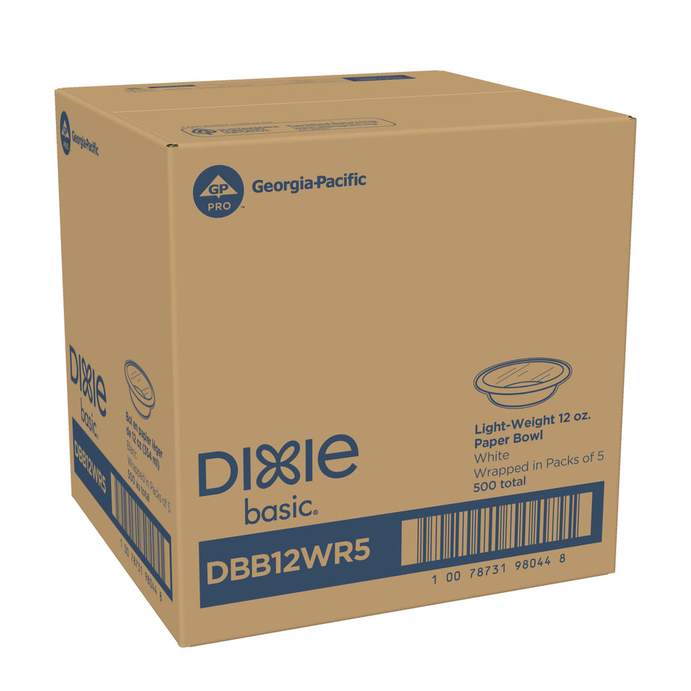 קערת נייר DIXIE BASIC®, 12 OZ, לבן, עטוף באריזות של 5, 500 קערות, (100 חבילות של 5 קערות עטופות סהכ 500 קערות לכל מארז)