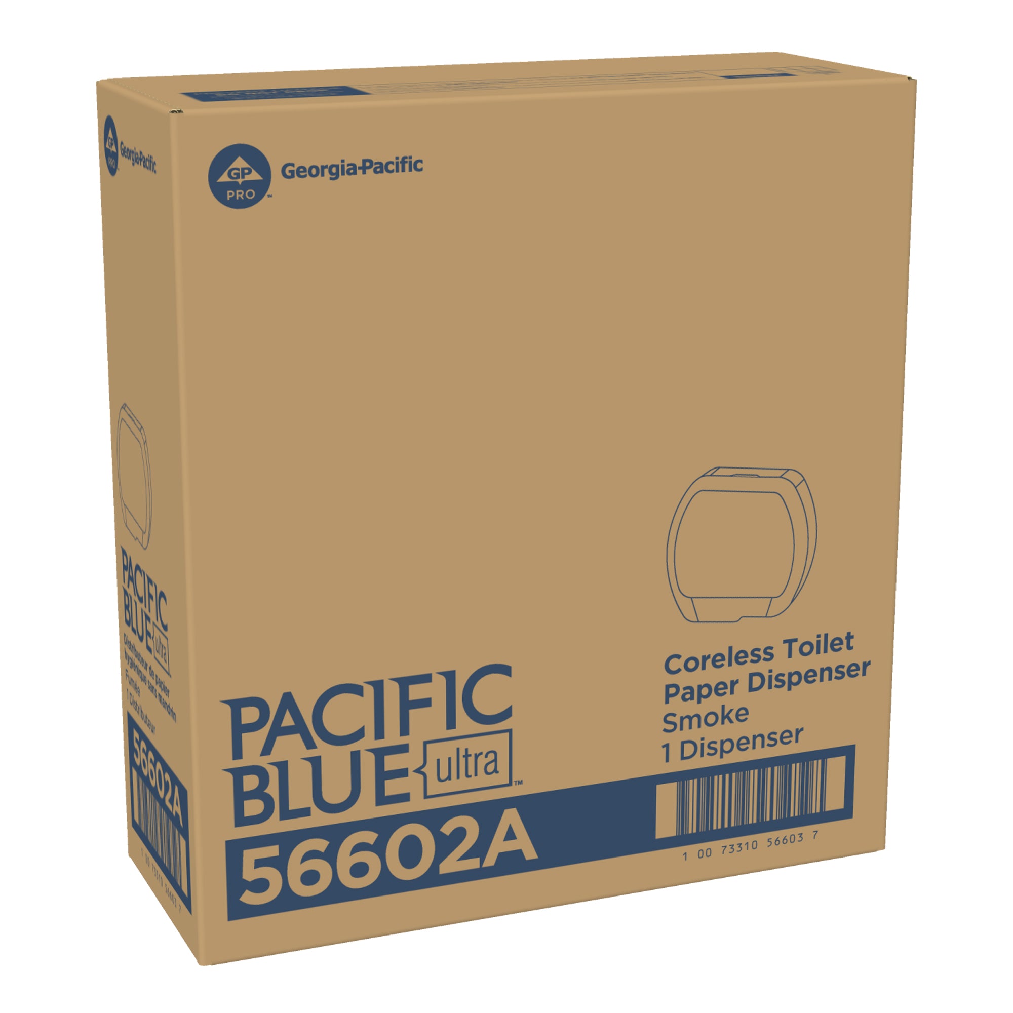 מתקן נייר טואלט בעל קיבולת גבוהה ללא ליבה PACIFIC BLUE ULTRA™ מבית GP PRO עם 4 גלילים, עשן, מתקן אחד