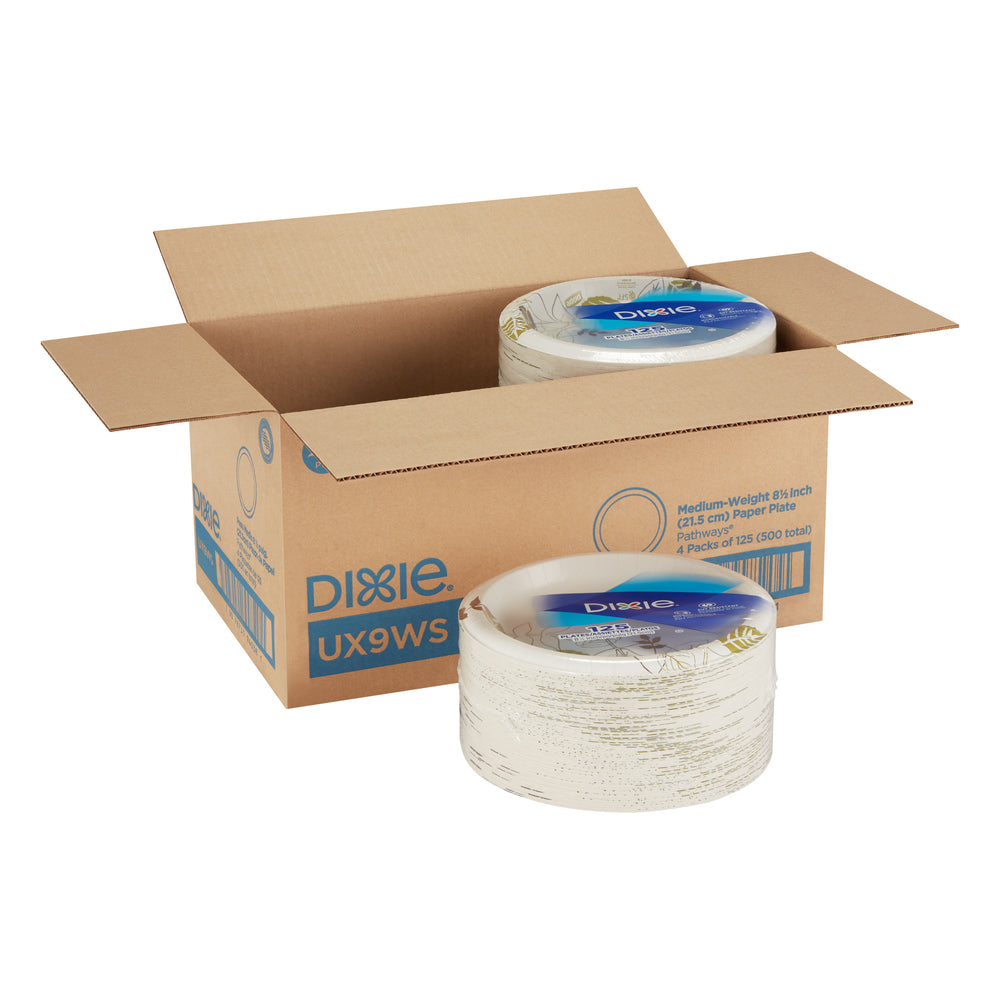 צלחות נייר עבות (IN 8 1/2) מסדרת DIXIE® מאת GP PRO (ג'ורג'יה-פסיפיק), איור עלים®, (4 חבילות של 125 צלחות סהכ 500 צלחות)