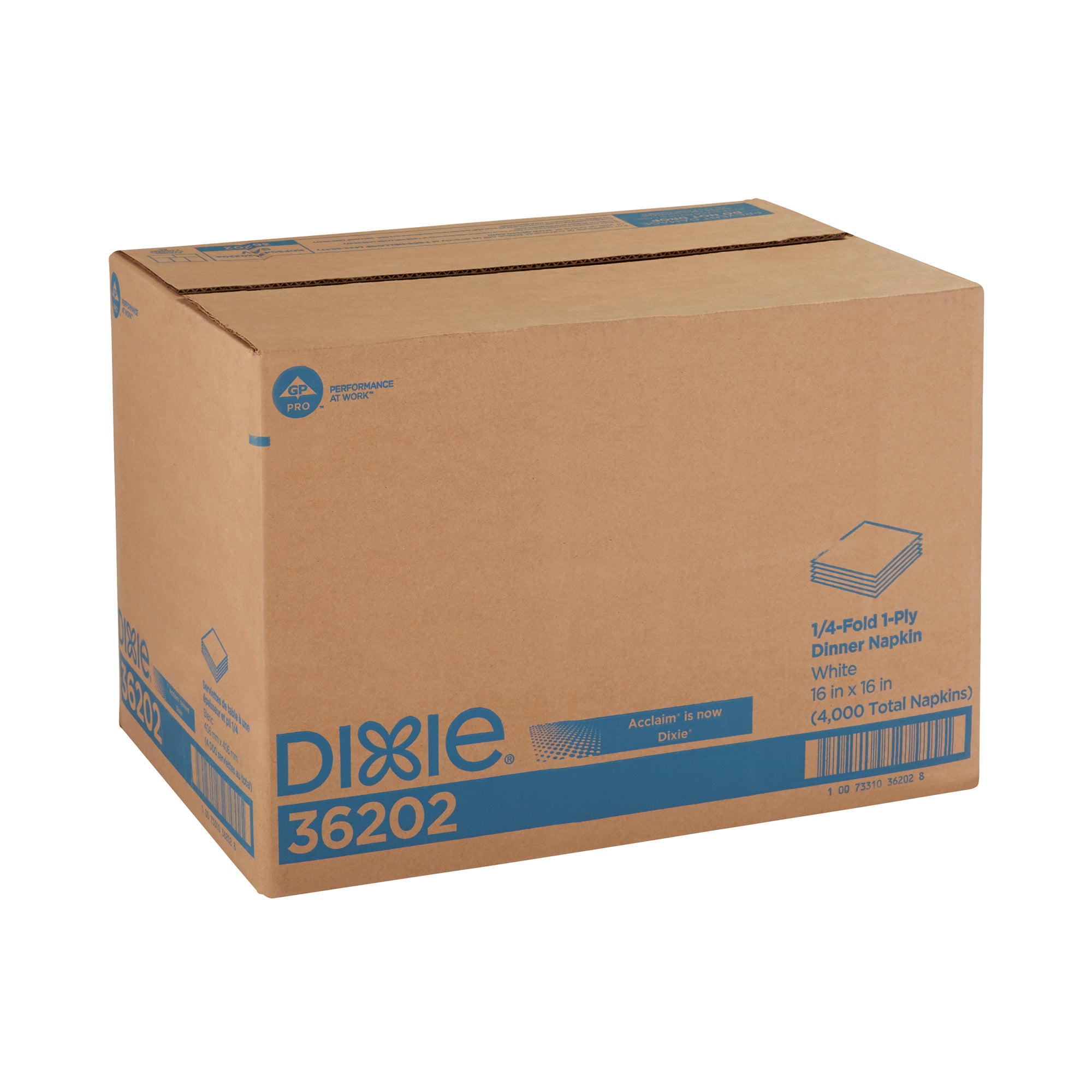 מפית ארוחת ערב חד-שכבתית של DIXIE® קפול 1/4 מבית GP PRO (ג'ורג'יה פסיפיק), 16 ˟ 16 אינץ', לבן, 4,000 מפיות בקופסה