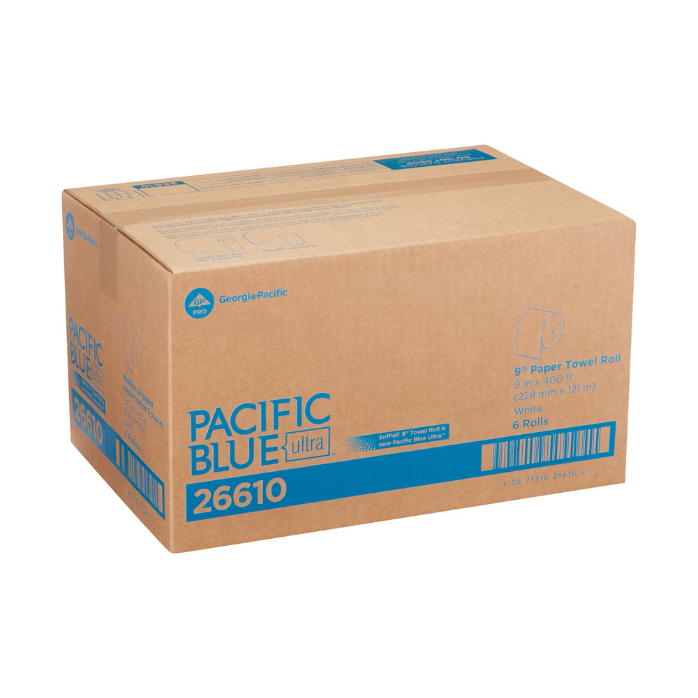 גלילי מגבות נייר 9 אינץ' מסדרת Pacific Blue Mini™ מבית GP PRO (ג'ורג'יה פסיפיק), לבן, (6 גלילים של 121.92 מטרים סהכ 731.52 מטרים)