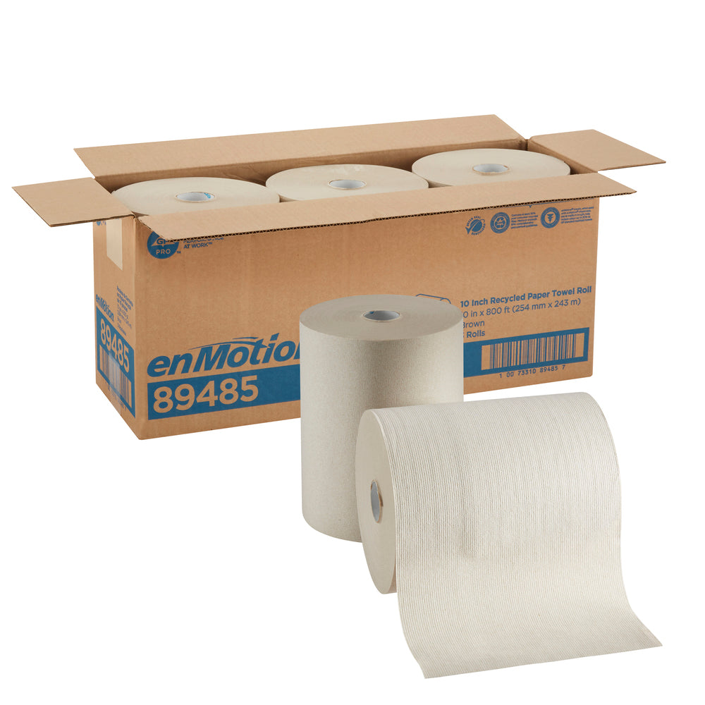 גלילי מגבות נייר ממוחזרים ENMOTION® 10 מבית GP PRO (ג'ורג'יה פסיפיק), חום, (3 גלילים של 243.84 מטר סהכ 731.52 מטר)