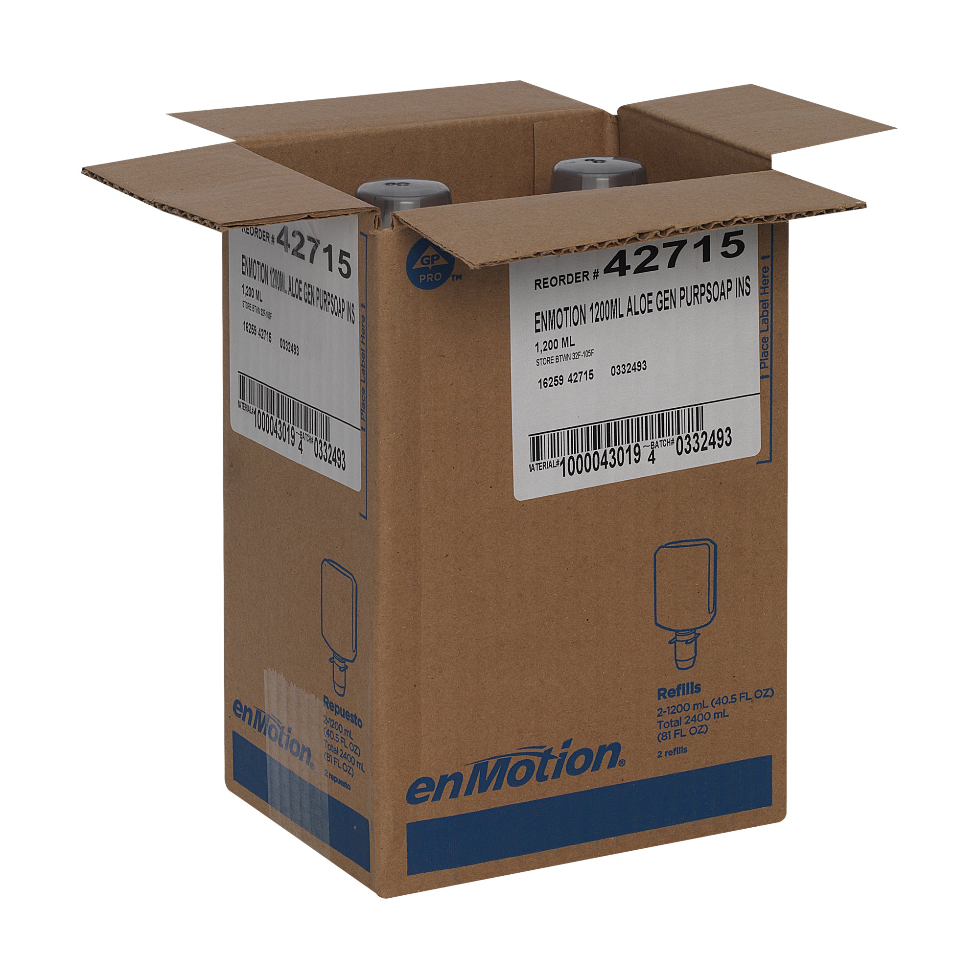סבון קצף בתוספת קרם לחות ENMOTION® GEN2 מבית GP PRO (ג'ורג'יה פסיפיק), בריח אלוורה מרגיעה, (2 בקבוקים של 1,200 mL סהכ 2,400 mL), 6,000 שימושים