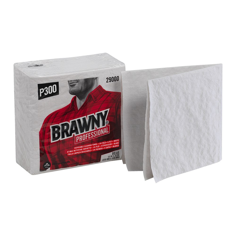 מגבות ניקוי חד פעמיות BRAWNY® PROFESSIONAL P300 מבית GP PRO (ג'ורג'יה פסיפיק), קיפול ¼, לבן, (12 חבילות של 80 מגבות סהכ 960 מגבות)
