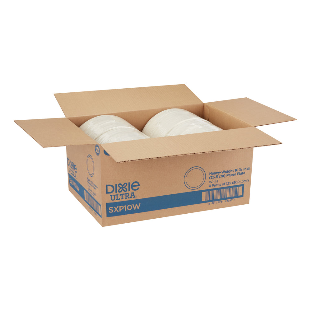 צלחות נייר עבות במיוחד (IN 10 1/16) מסדרת DIXIE ULTRA® מבית GP PRO (ג'ורג'יה פסיפיק), לבן, 500 צלחות לכל מארז