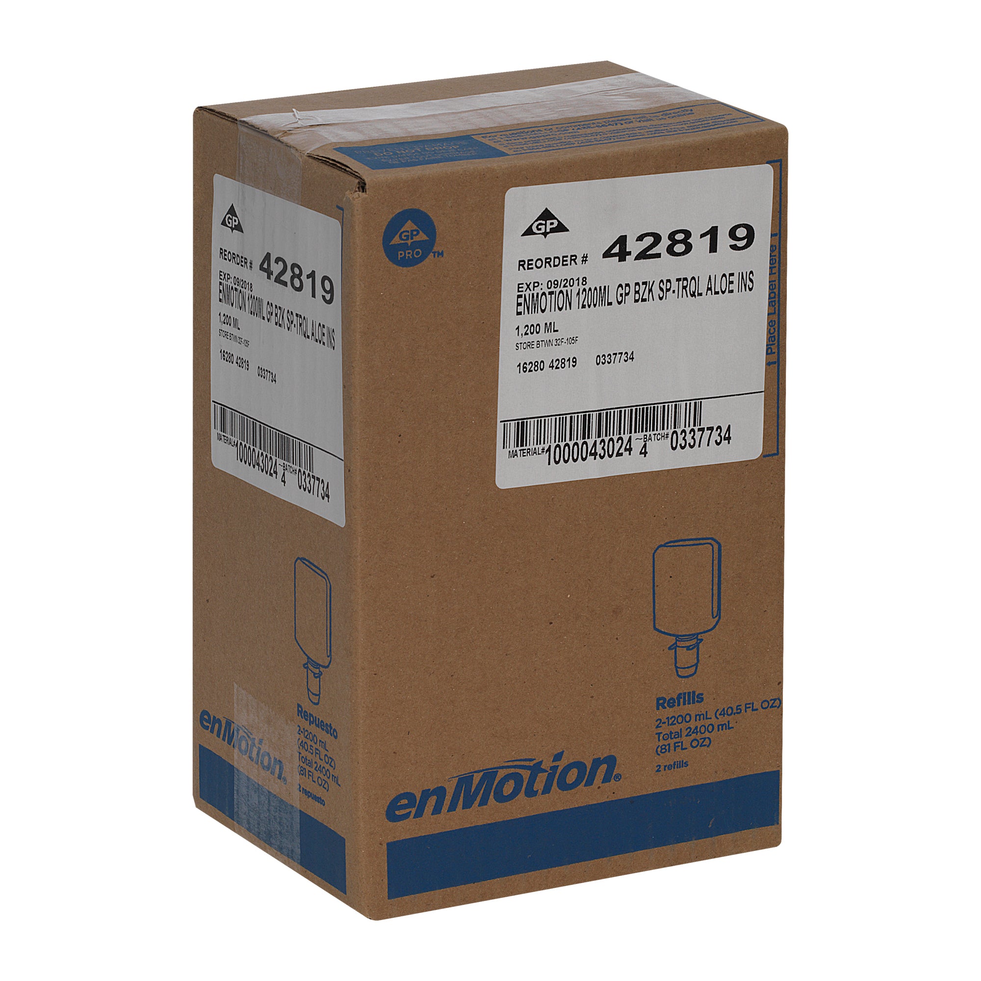 סבון קצף אנטי-מיקרוביאלי ENMOTION® GEN2 מבית GP PRO (ג'ורג'יה פסיפיק), בריח אלוורה מרגיעה, (2 בקבוקים של 1,200 mL סהכ 2,400 mL), 6,000 שימושים