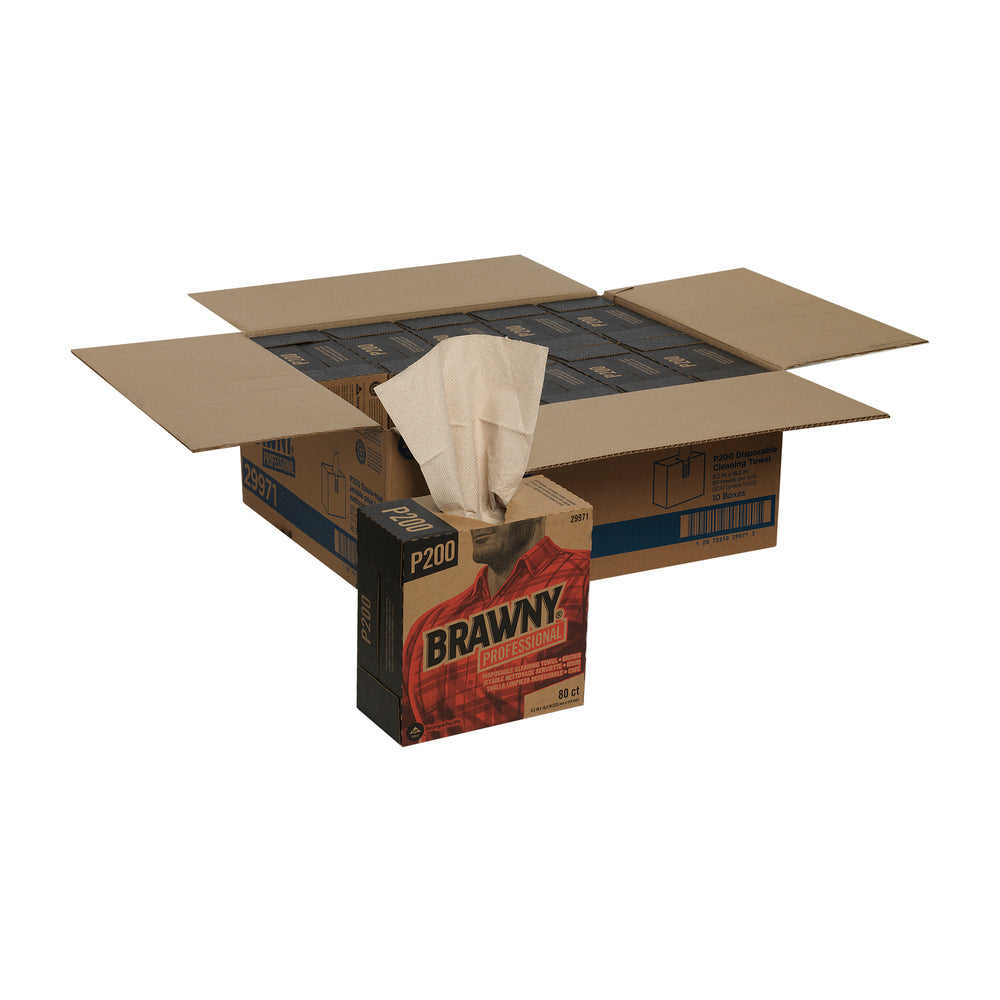 מגבות ניקוי חד פעמיות BRAWNY® PROFESSIONAL P300 מבית GP PRO (ג'ורג'יה פסיפיק), קופסה גבוהה, חום, (10 קופסאות של 80 מגבות סהכ 800 מגבות)
