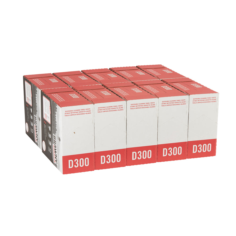 מגבות ניקוי חד פעמיות BRAWNY® PROFESSIONAL D300 מבית GP PRO (ג'ורג'יה פסיפיק), קופסה גבוהה, לבן, (10 קופסאות של 110 מגבות סהכ 1,100 מגבות)