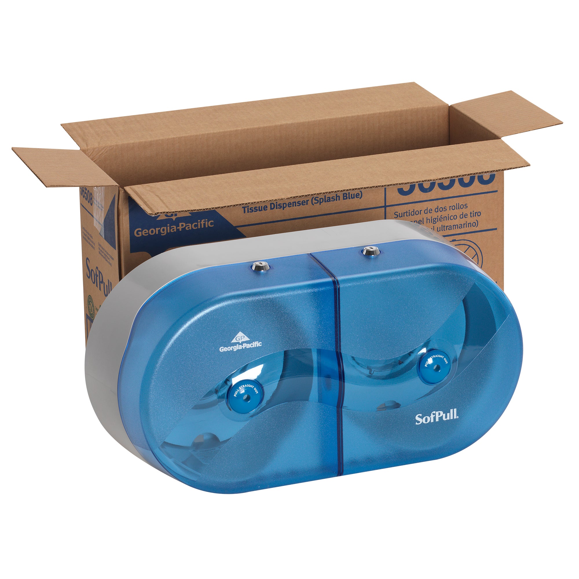 מתקן נייר טואלט בעל קיבולת גבוהה של SOFPULL® עם שני גלילים זה לצד זה מבית GP PRO (ג'ורג'יה פסיפיק), כחול, מתקן אחד