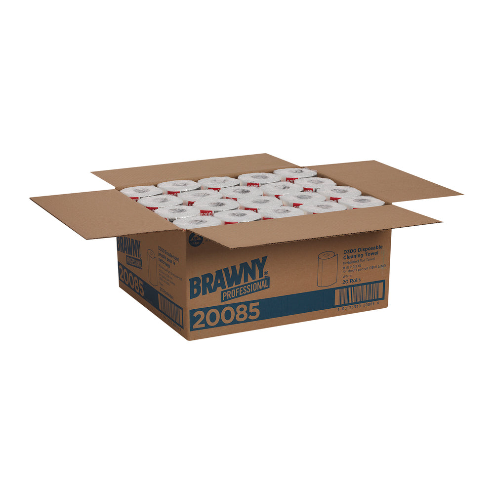 מגבות ניקוי חד פעמיות BRAWNY® PROFESSIONAL D300 מבית GP PRO (ג'ורג'יה פסיפיק), מגבת גליל מחוררת, לבן, (20 גלילים של 216.54 מטר סהכ 4330.70 מטר) 1680 מגבות למארז