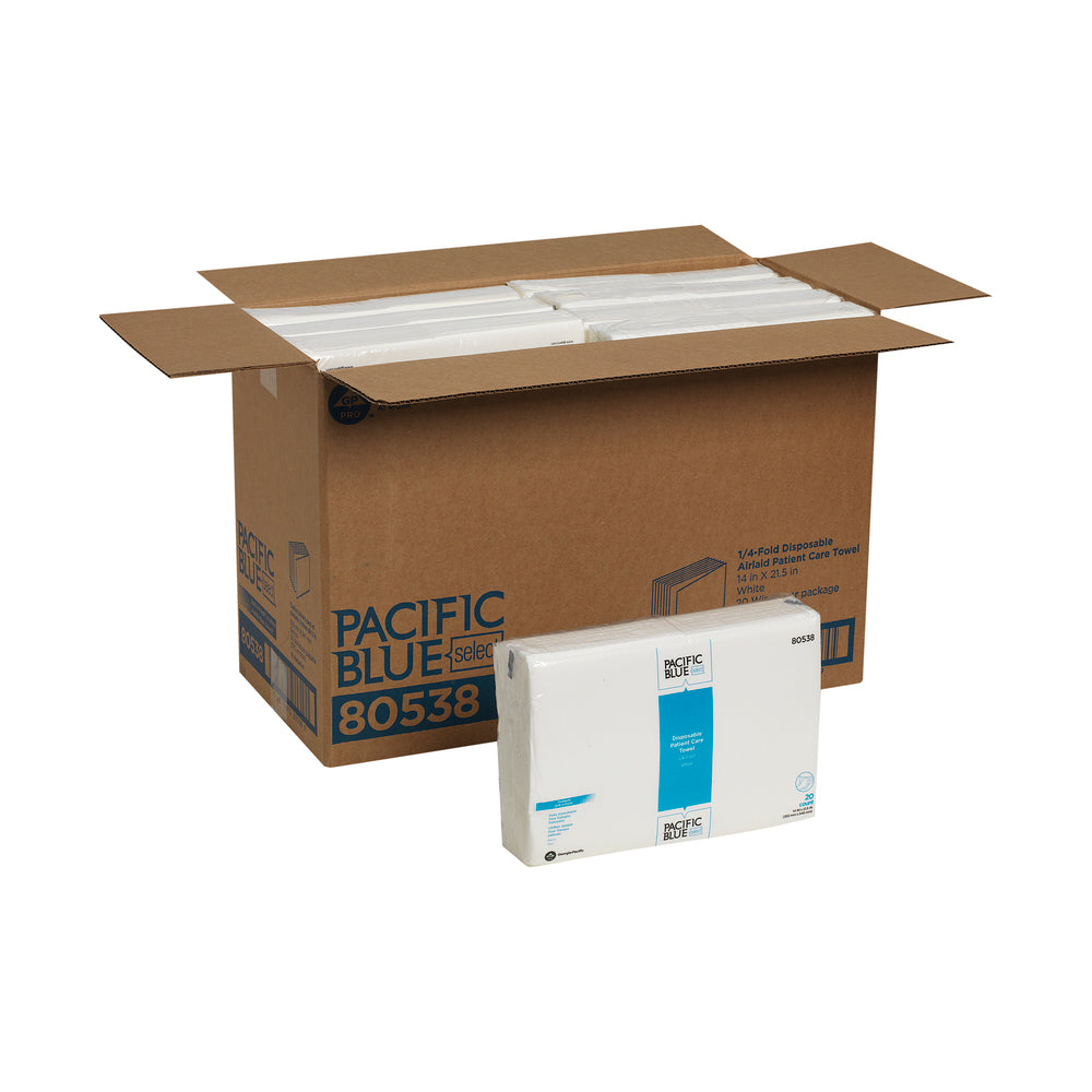 PACIFIC BLUE BASIC™ A400 מגבות יד חד פעמיות לטיפול בחולים מבית GP PRO, קיפול 1/4, לבן, (16 חבילות של 20 מגבות סהכ 320 מגבות)
