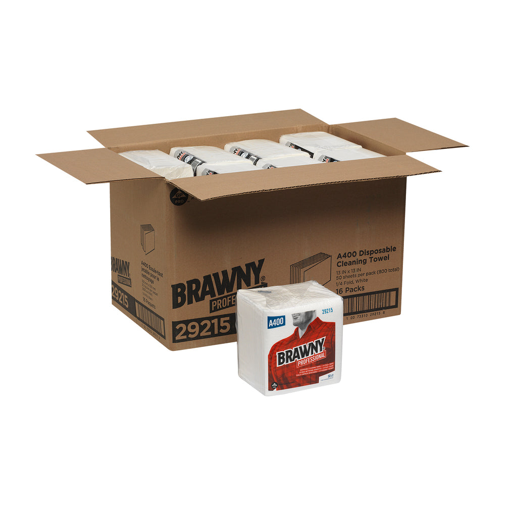 מגבות ניקוי חד פעמיות של BRAWNY® PROFESSIONAL A400 מבית GP PRO (ג'ורג'יה פסיפיק), קיפול ¼, לבן, (16 חבילות של 50 מגבות סהכ 800 מגבות)