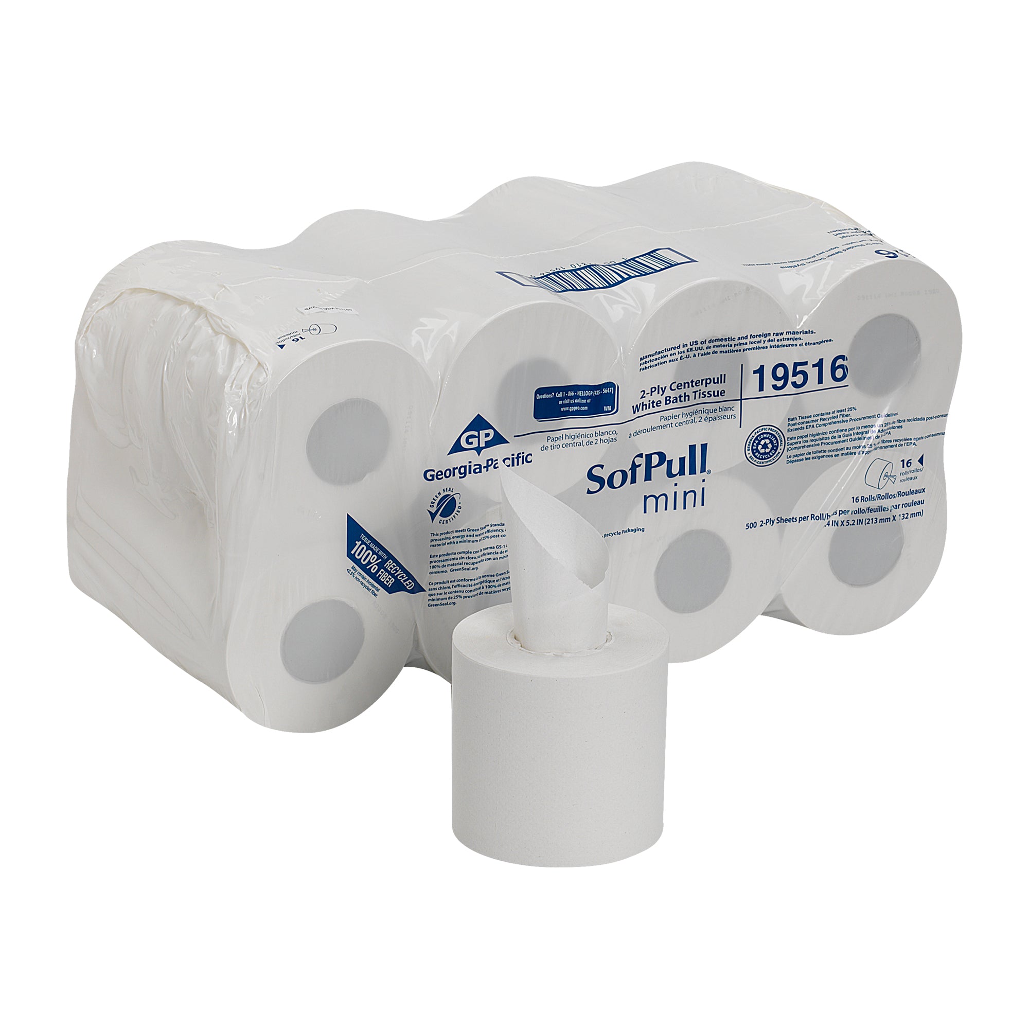 נייר טואלט מיני דו-שכבתי SOFPULL® CENTERPULL מבית GP PRO (ג'ורג'יה פסיפיק), לבן, (16 גלילים של 106.68 מטרים סהכ 1706.88 מטרים) 8,000 גליונות למארז
