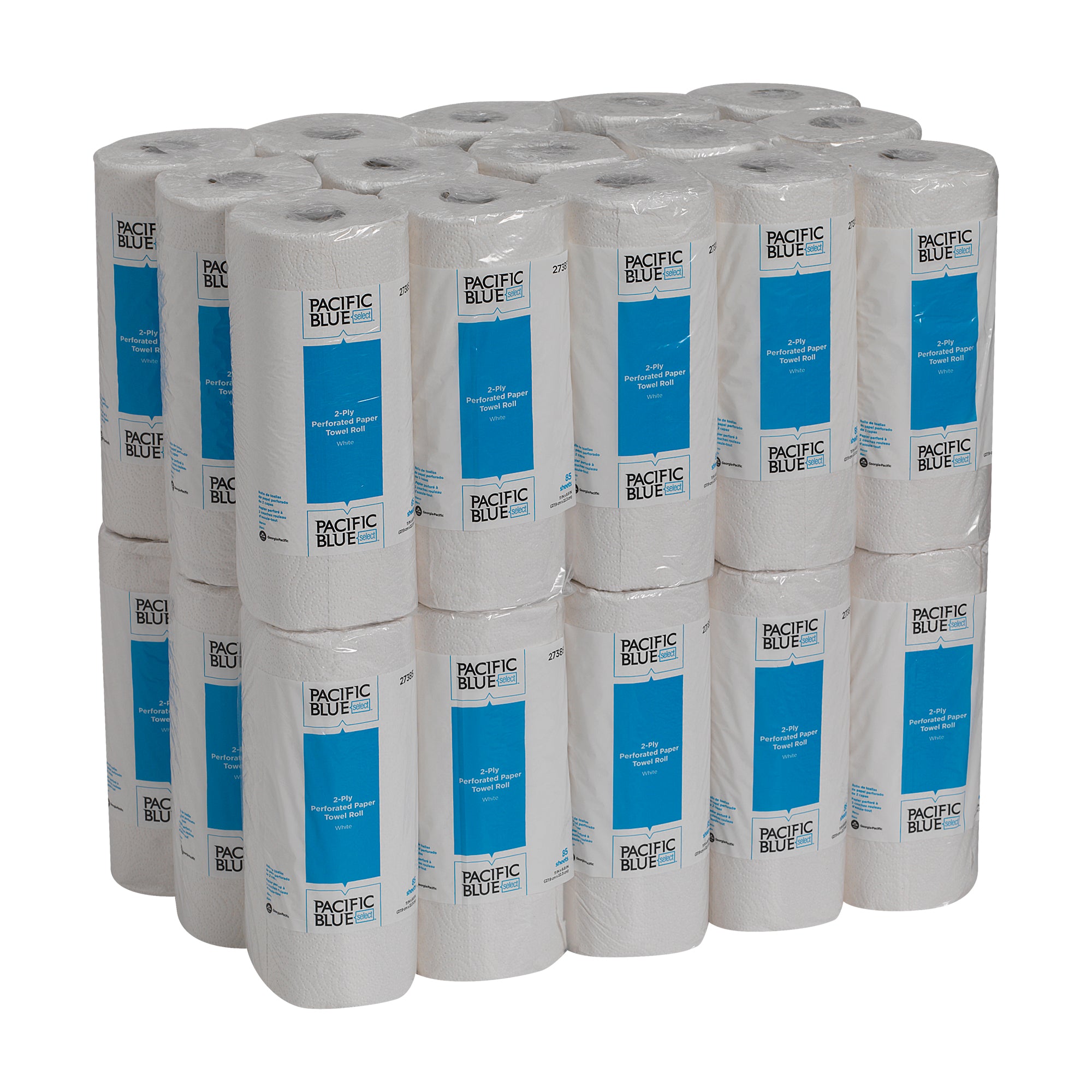 גליל מגבת נייר מחורר דו-שכבתי PACIFIC BLUE SELECT™, לבן, (30 גלילים של 19 מטרים סהכ 569.98 מטרים) 2,550 גליונות למארז