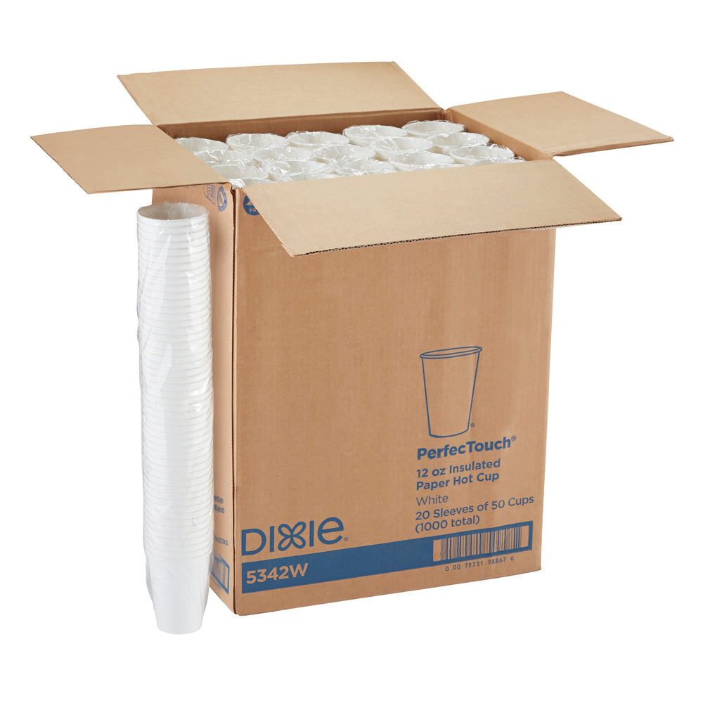 כוסות קפה חם מנייר מבודד DIXIE® PERFECTOUCH® 12 OZ מבית GP PRO (ג'ורג'יה פסיפיק), מתאימות למכסים גדולים, לבן, 1,000 כוסות לכל מארז