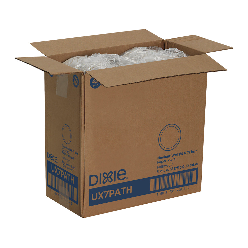 צלחות נייר עבות (IN 6 7/8) מסדרת DIXIE® מאת GP PRO (ג'ורג'יה-פסיפיק), איור עלים®, (8 חבילות של 125 צלחות סהכ 1000 צלחות)
