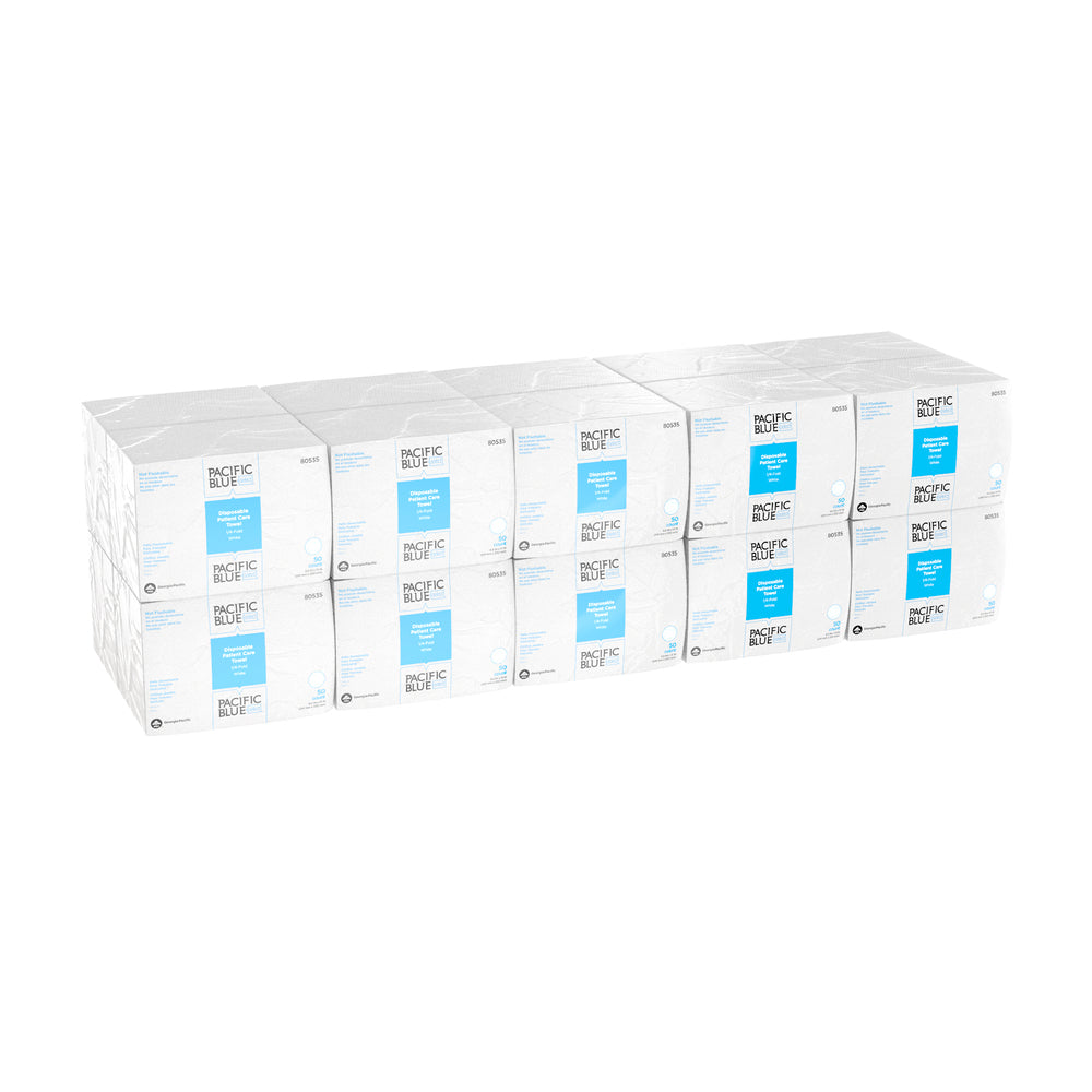 GP PRO PACIFIC BLUE SELECT # A400 מטלית רחצה חד פעמית לטיפול בחולים, קיפול 1/4, לבן, (20 מארזים של 50 מגבות סהכ 1000 מגבות)