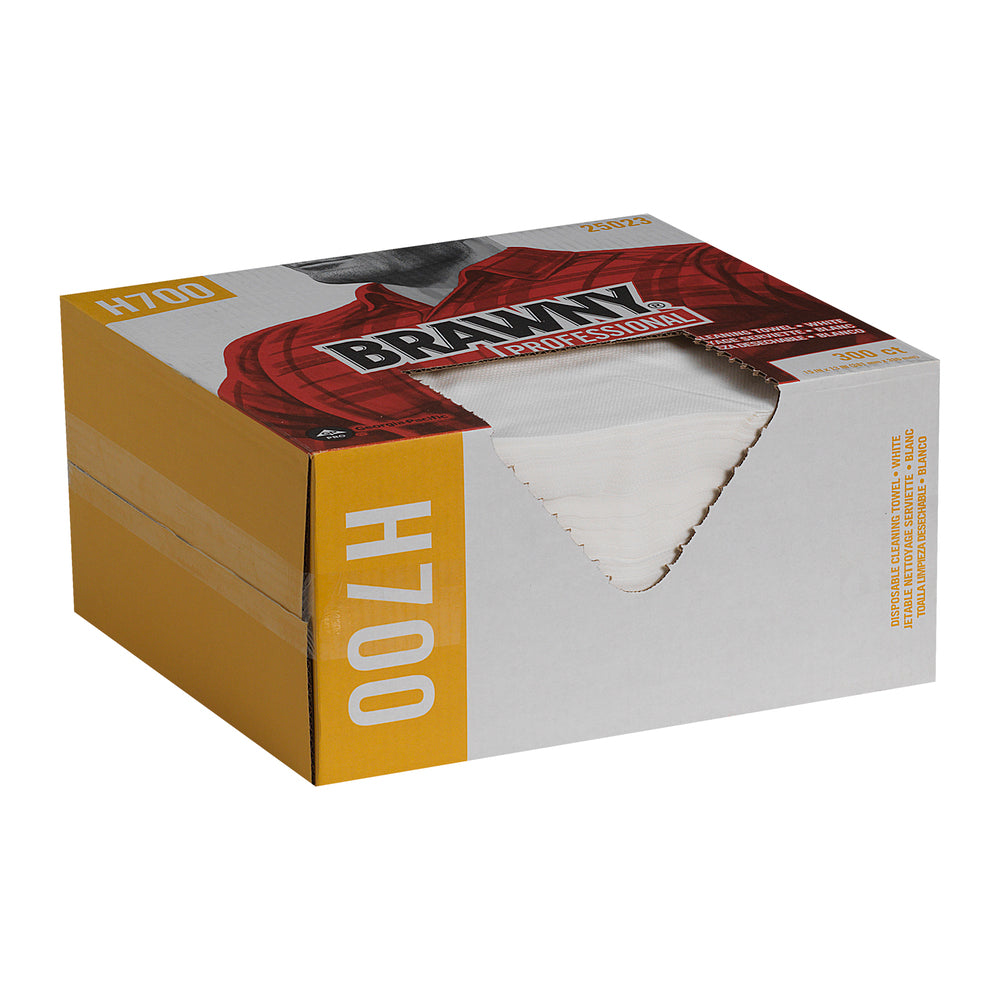 מגבות ניקוי חד פעמיות BRAWNY® PROFESSIONAL H700 מבית GP PRO (ג'ורג'יה פסיפיק), אריזה שטוחה, לבן, 300 מגבות בקופסה