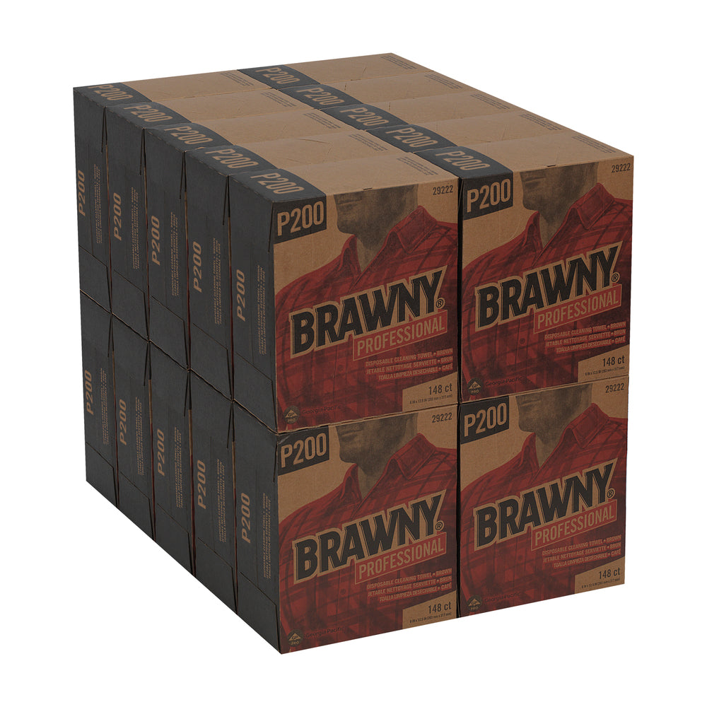 מגבות ניקוי חד פעמיות מסוג BRAWNY® PROFESSIONAL P200 מבית GP PRO (ג'ורג'יה פסיפיק), קיפול ¼, חום, (20 קופסאות של 148 מגבות סהכ 2,960 מגבות)