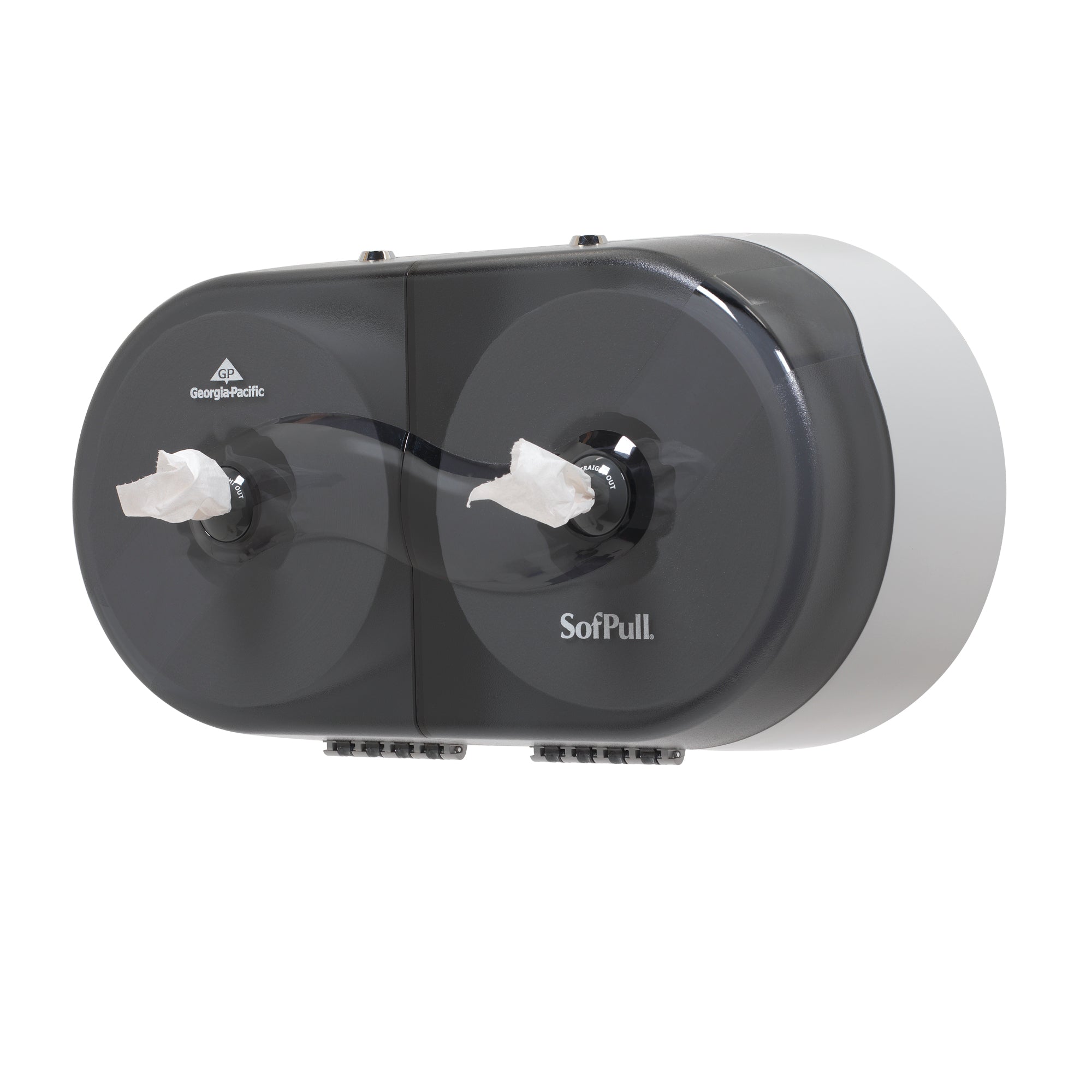 מתקן נייר טואלט בעל קיבולת גבוהה של SOFPULL® עם שני גלילים זה לצד זה מבית GP PRO (ג'ורג'יה פסיפיק), עשן, מתקן אחד