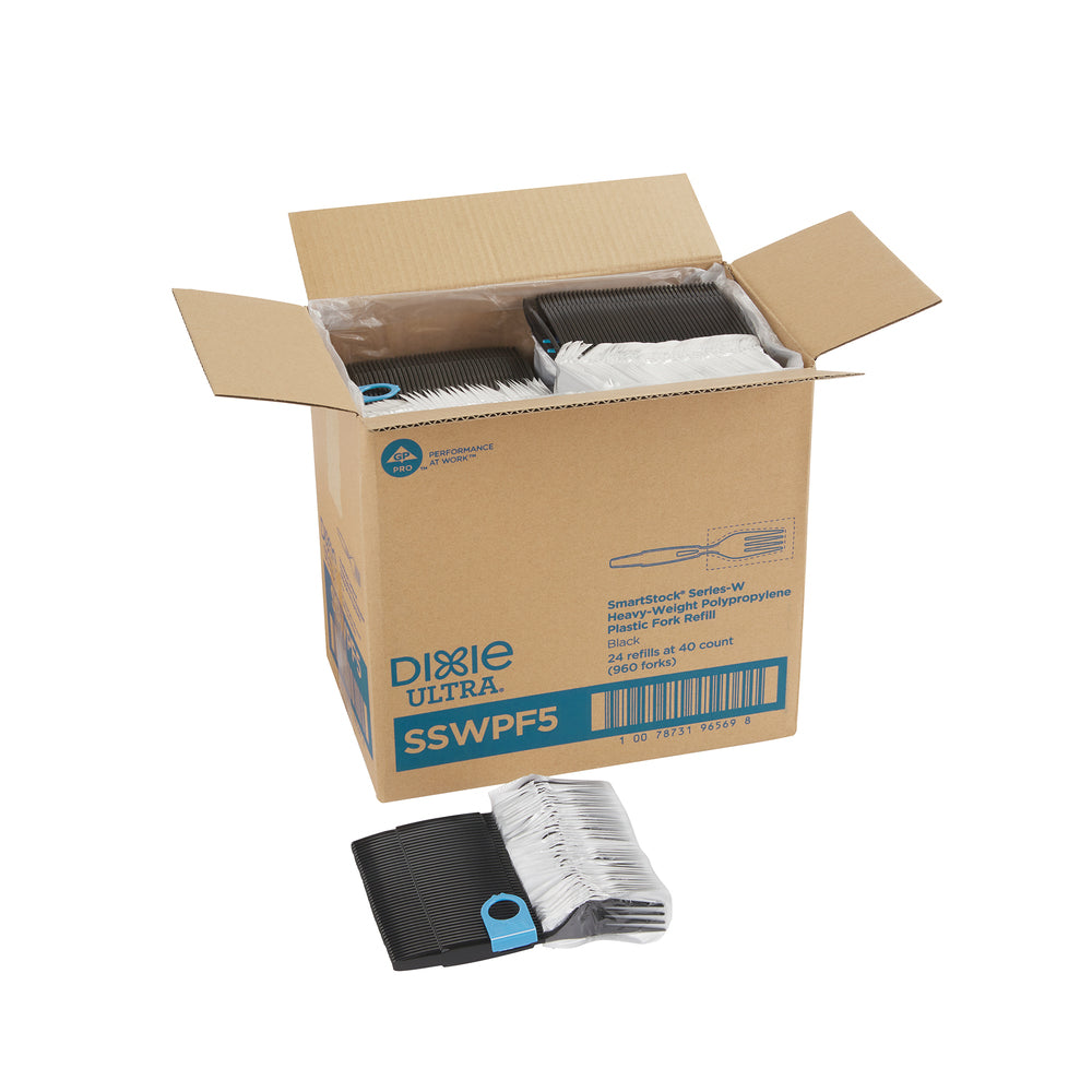 מילוי מזלגות עטופות למתקן DIXIE ULTRA ®SMARTSTOCK® פלסטיק מפוליפרופילן כבד מבית GP PRO, שחור, 960 מזלגות לכל מארז